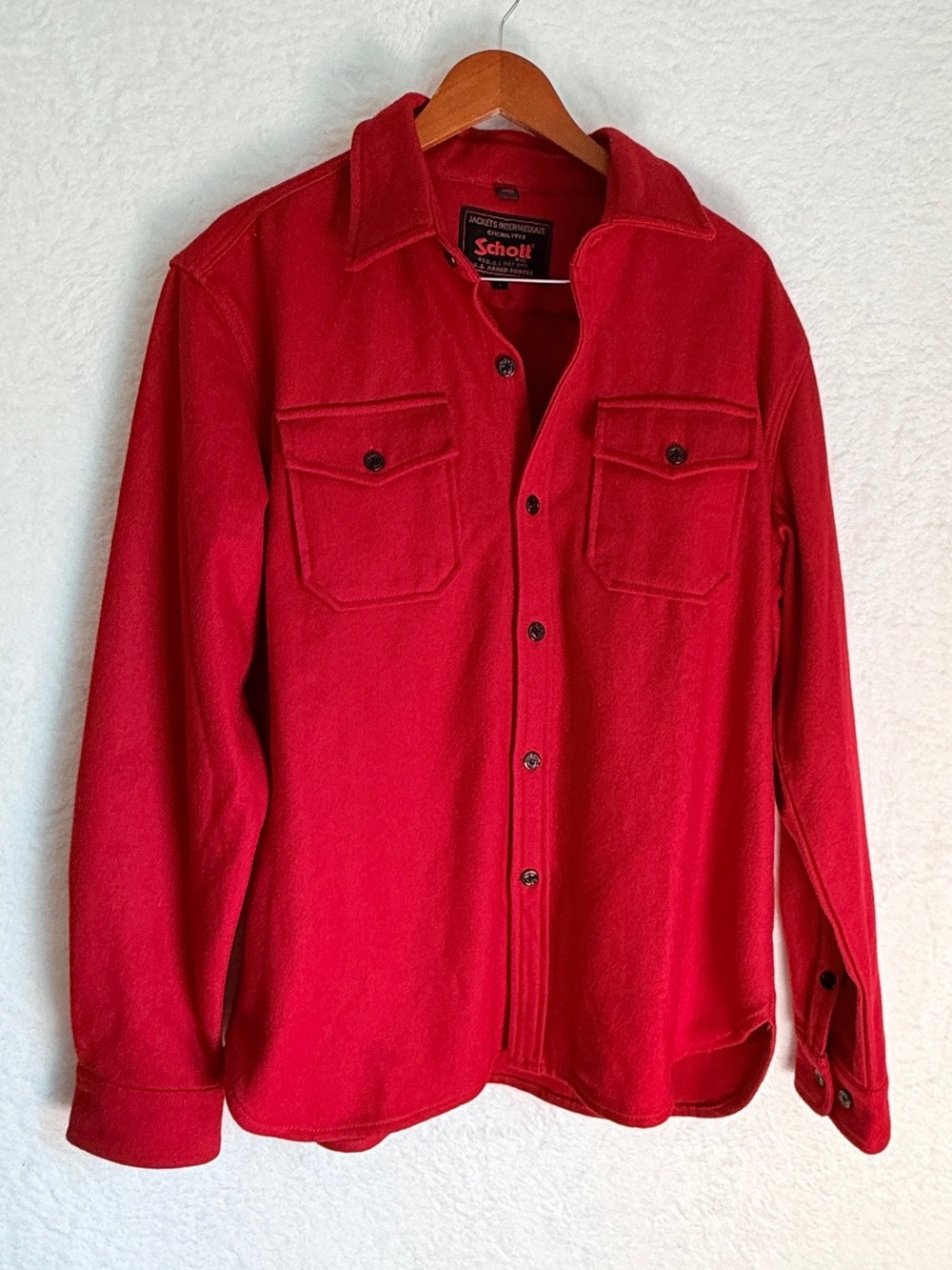 Schott NYC Red Wool Blend CPO Shirt Jacket Shacket Workwear Mens Large Shirt